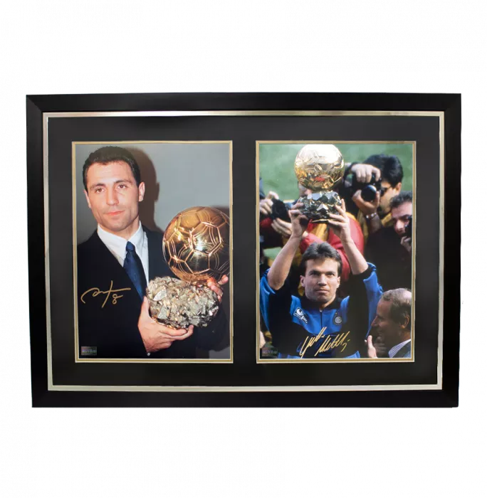 icons Hristo Stoichkov FC Barcelona & Lothar Matthaus Internazionale Signed Photos In Dual Photo Frame