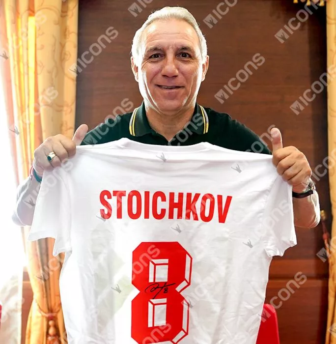 Icons Hristo Stoichkov Official FIFA World Cup™ Back Signed And Framed Bulgaria Home Shirt With Fan Style Numbers