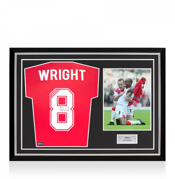 icons Ian Wright Back Signed Retro Arsenal Home Shirt In Hero Frame: Option 1