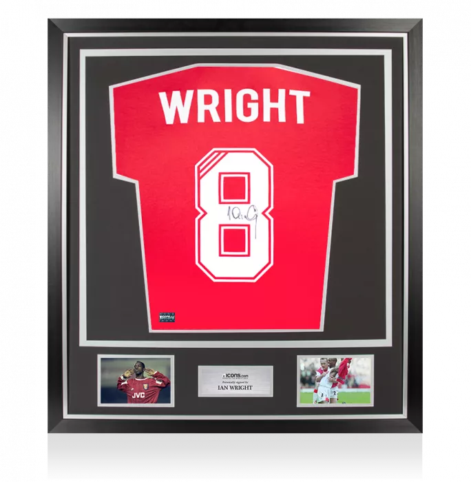 icons Ian Wright Back Signed Retro Arsenal Home Shirt In Classic Frame