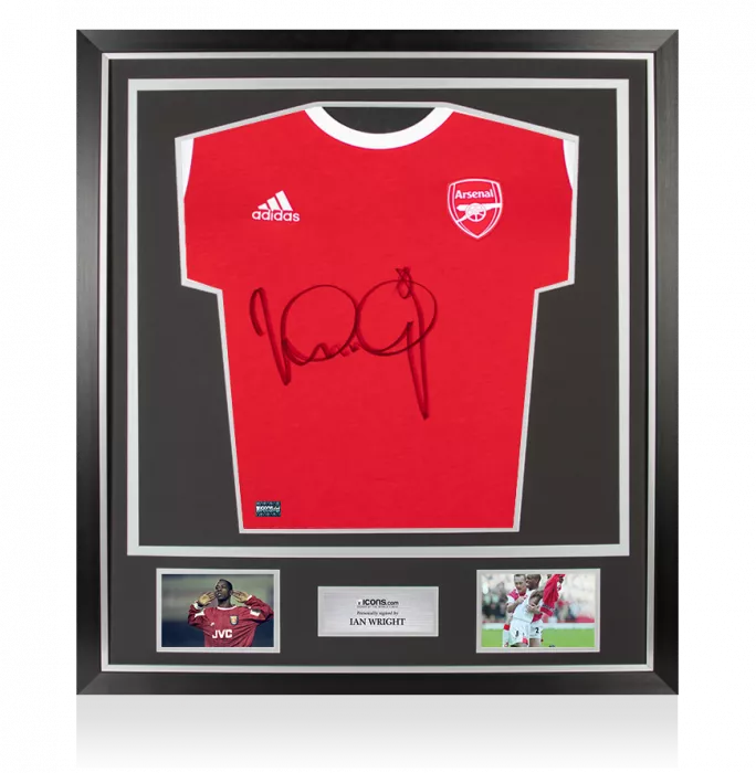 icons Ian Wright Front Signed Adidas Arsenal T-Shirt In Classic Frame