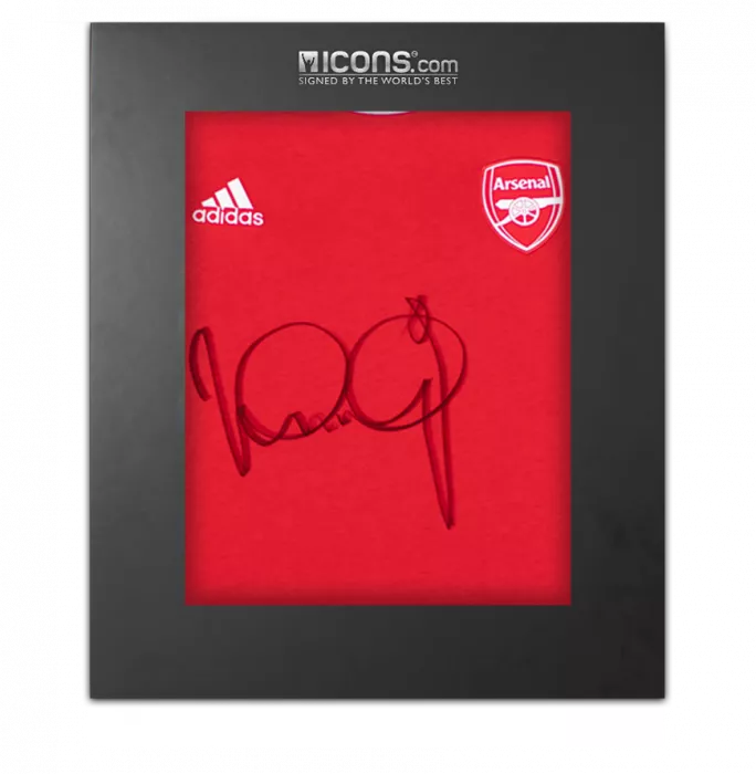 icons Ian Wright Front Signed Adidas Arsenal T-Shirt In Deluxe Packaging