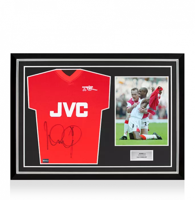 icons Ian Wright Front Signed Arsenal 1982 Home Shirt In Hero Frame: Option 1