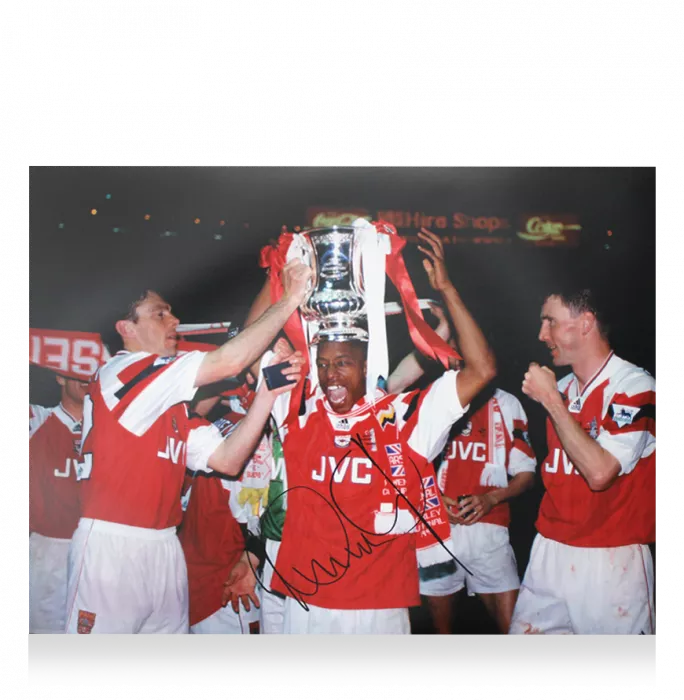 Icons Ian Wright Signed Arsenal FA Cup Winners Celebration Photo In Black Wooden Frame
