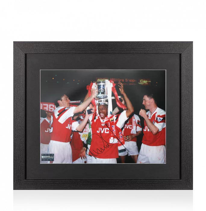 Icons Ian Wright Signed Arsenal FA Cup Winners Celebration Photo In Black Wooden Frame