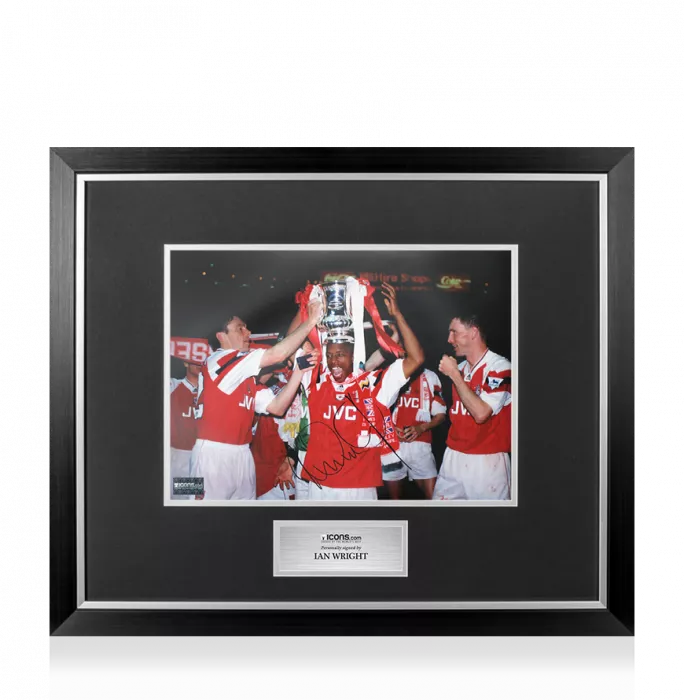 icons Ian Wright Signed Arsenal FA Cup Winners Celebration Photo In Premium Photo Frame