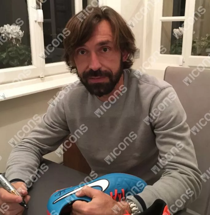 Icons Andrea Pirlo Signed Blue Nike Tiempo Boot