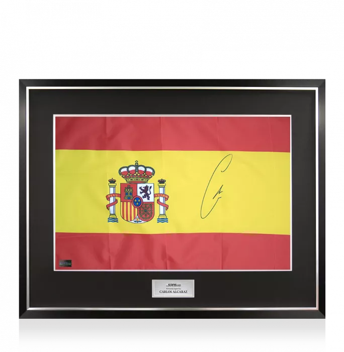 icons Carlos Alcaraz Signed and Framed Spain Flag