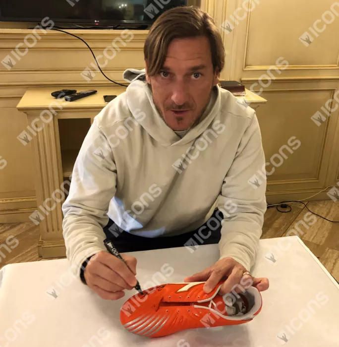 Icons Francesco Totti Signed Orange Diadora Boot