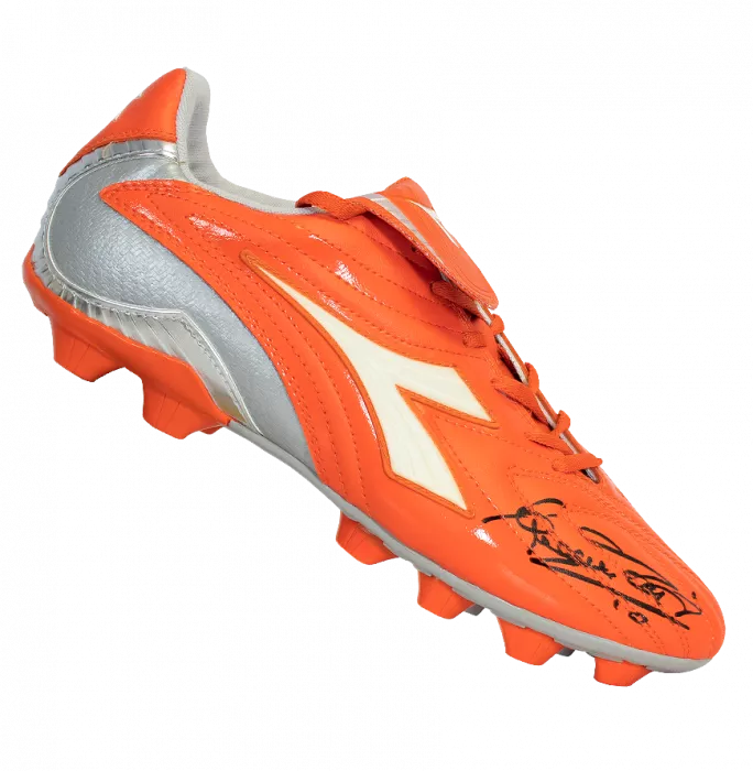 icons Francesco Totti Signed Orange Diadora Boot