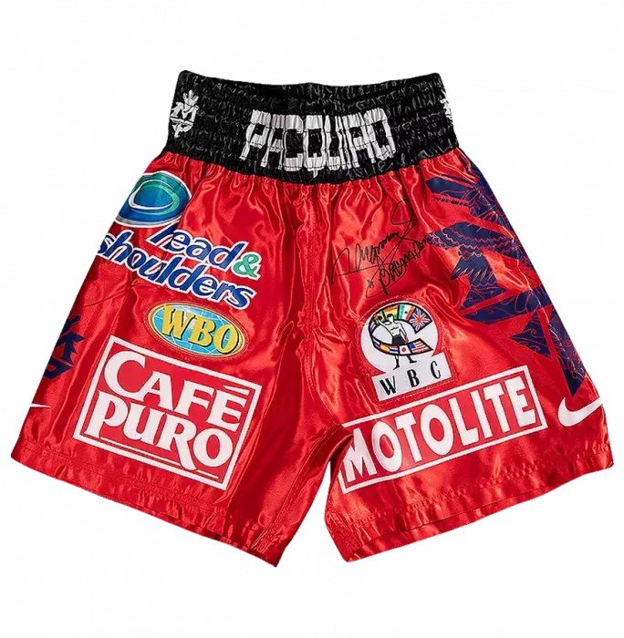 Icons Manny Pacquiao Signed Red Boxing Shorts