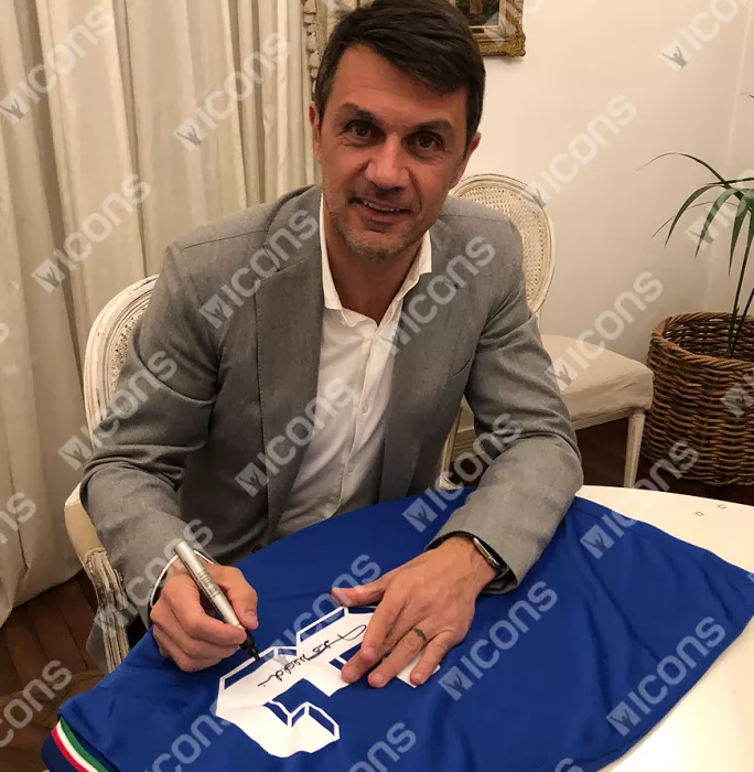 Icons Paolo Maldini Signed Italy 1990 Home Shirt