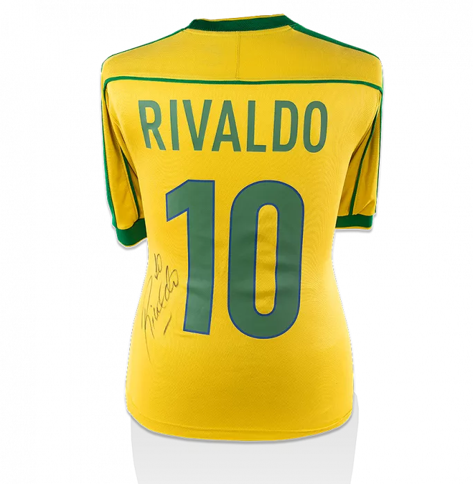 icons Rivaldo Back Signed Brazil 1998 Home Shirt