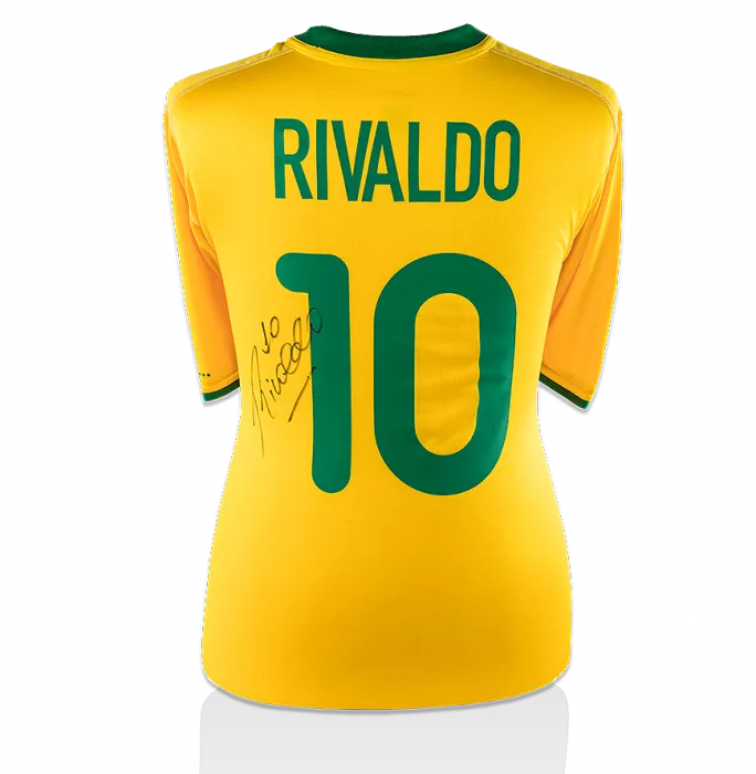icons Rivaldo Back Signed Brazil 2001 Home Shirt