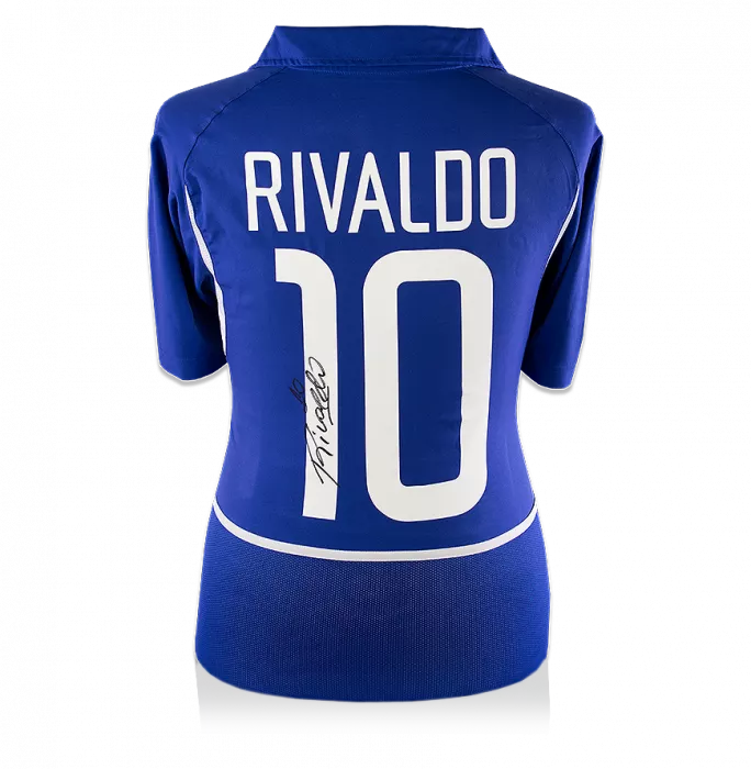 icons Rivaldo Back Signed Brazil 2002 Away Shirt