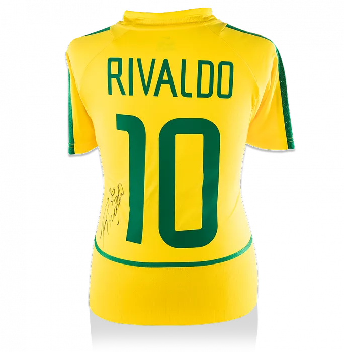 icons Rivaldo Back Signed Brazil 2002 Home Shirt