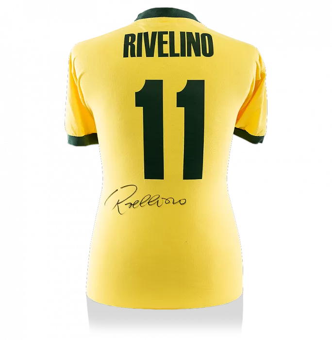 Icons Rivelino Back Signed Retro Brazil Home Shirt