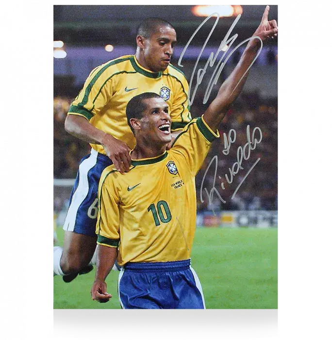 icons Roberto Carlos & Rivaldo Signed Brazil Photo
