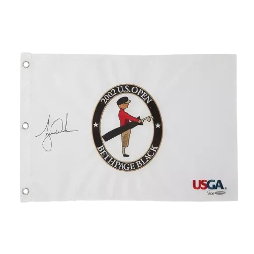 Icons Tiger Woods Signed 2002 U.S. Open Pin Flag