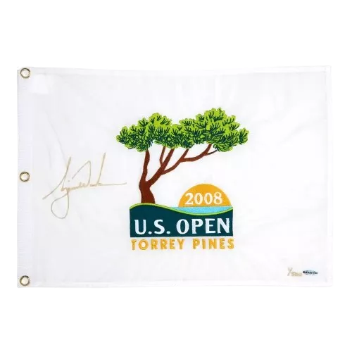 icons Tiger Woods Signed 2008 U.S. Open Pin Flag