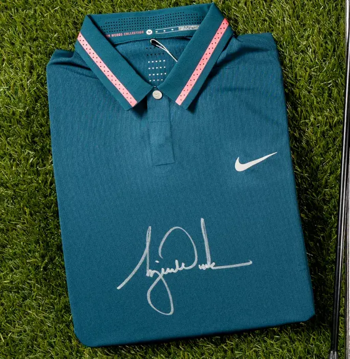 Icons Tiger Woods Signed Blue Nike Golf Polo Shirt