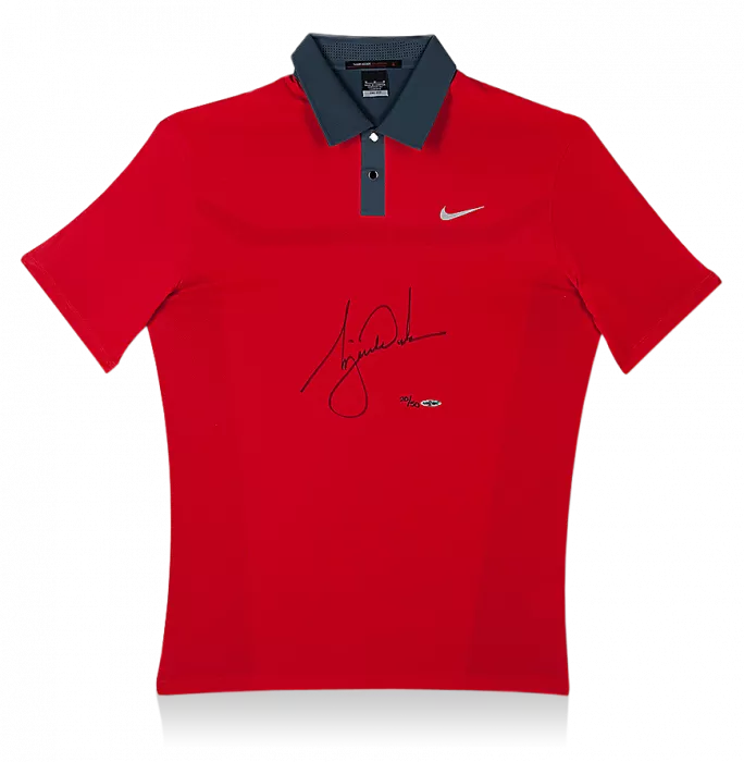 Icons Tiger Woods Signed Red Nike Golf Polo Shirt