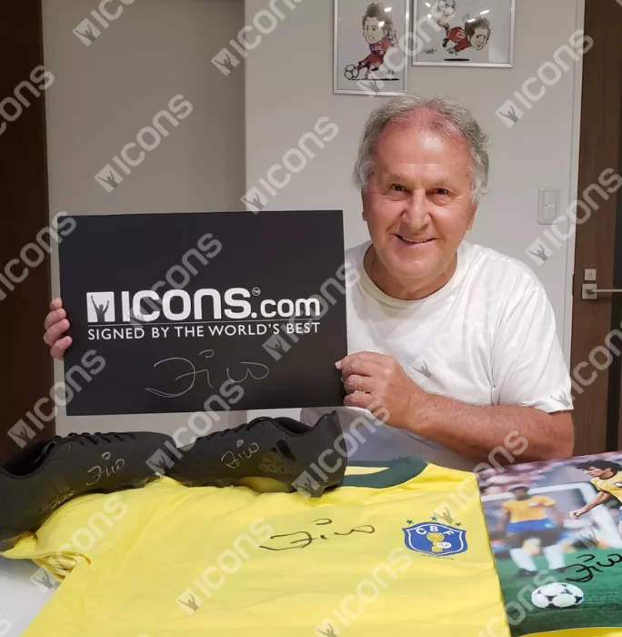 Icons Zico Front Signed Brazil 1982 Home Shirt