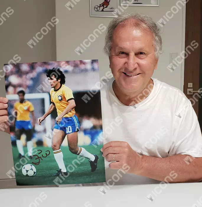 Icons Zico Signed Brazil Photo: 1982 FIFA World Cup