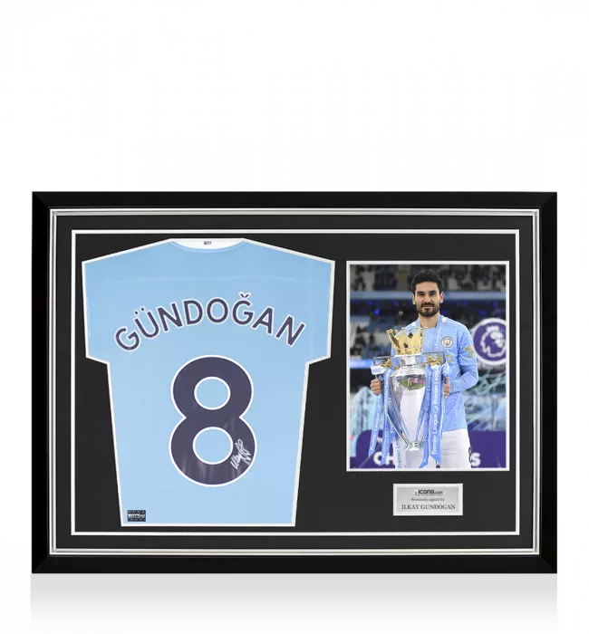 Icons Ilkay Gundogan Back Signed Manchester City 2020-21 Home Shirt In Hero Frame: Option 1