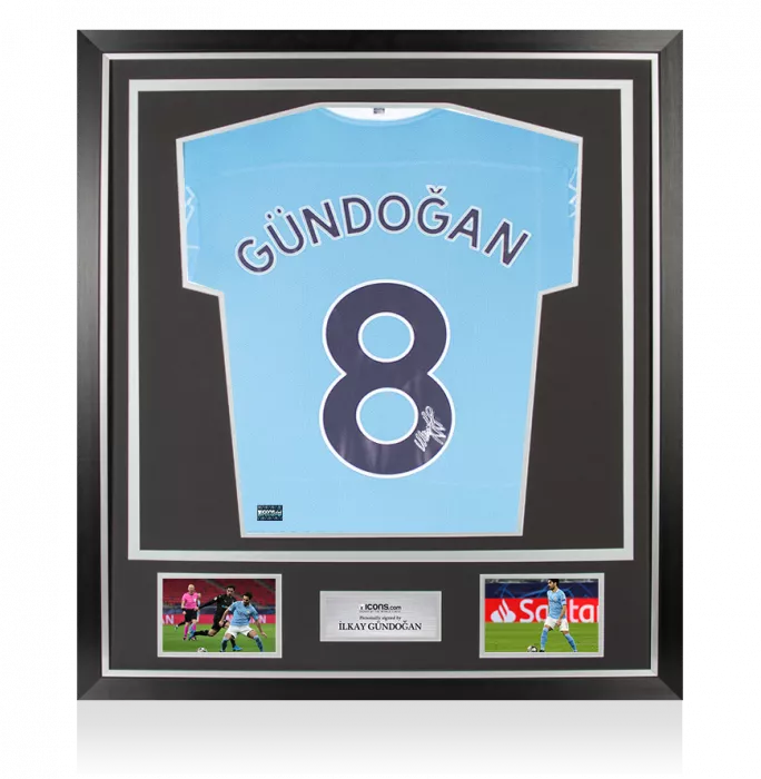 icons Ilkay Gundogan Back Signed Manchester City 2020-21 Home Shirt In Classic Frame