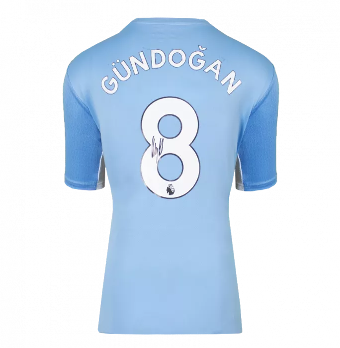 Icons Ilkay Gundogan Back Signed Manchester City 2021-22 Home Shirt In Hero Frame: Option 1