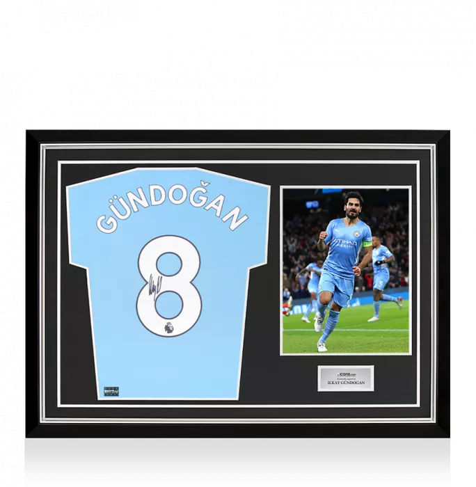 Icons Ilkay Gundogan Back Signed Manchester City 2021-22 Home Shirt In Hero Frame: Option 1