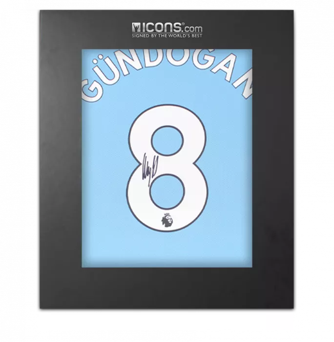 icons Ilkay Gundogan Back Signed Manchester City 2021-22 Home Shirt In Deluxe Packaging