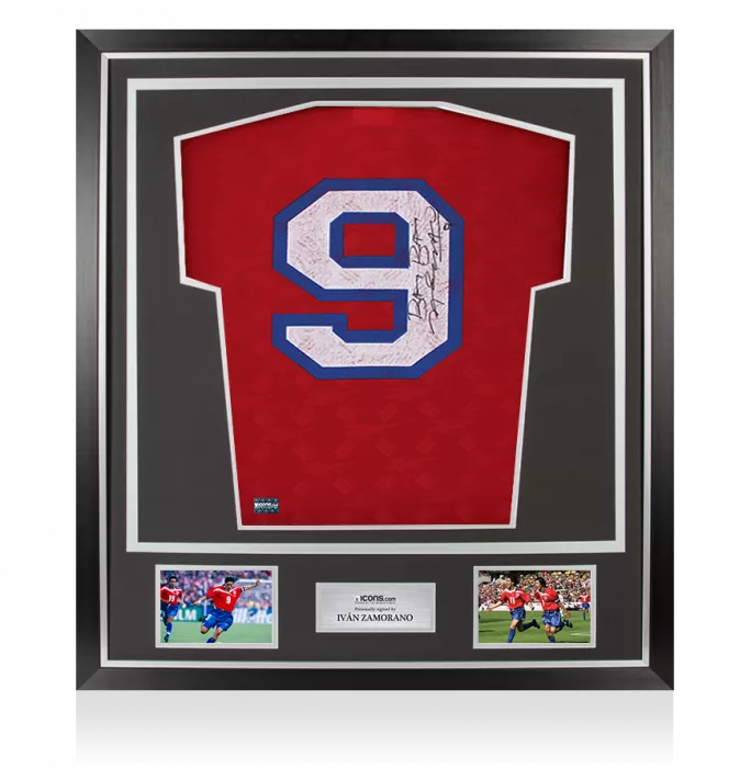 icons Ivan Zamorano Back Signed Chile 1997-98 Home Shirt In Classic Frame