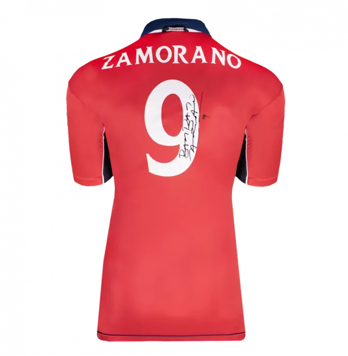 Icons Ivan Zamorano Back Signed Chile 2000-01 Home Shirt In Classic Frame