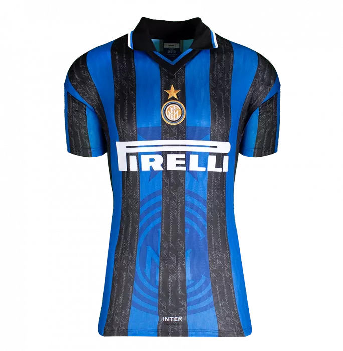 Icons Ivan Zamorano Back Signed Internazionale 1997-98 Home Shirt With Fan Style Numbers In Deluxe Packaging