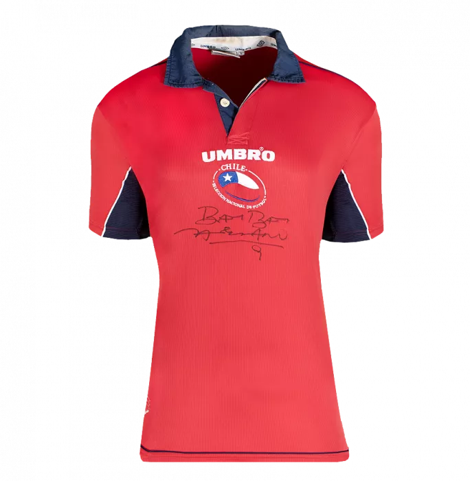 Icons Ivan Zamorano Front Signed Chile 2000-01 Home Shirt In Hero Frame: Option 1