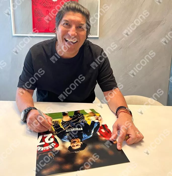 Icons Ivan Zamorano Official UEFA Champions League Signed And Framed Internazionale Photo In Gold: Milan Derby Goal