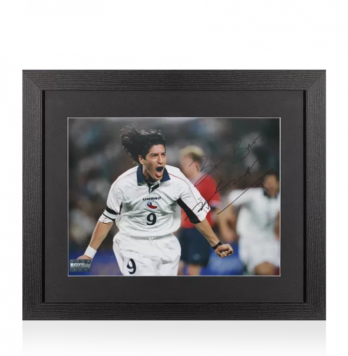 icons Ivan Zamorano Signed Chile Photo In Black Wooden Frame: Sydney 2000 Bronze Medal Brace v USA