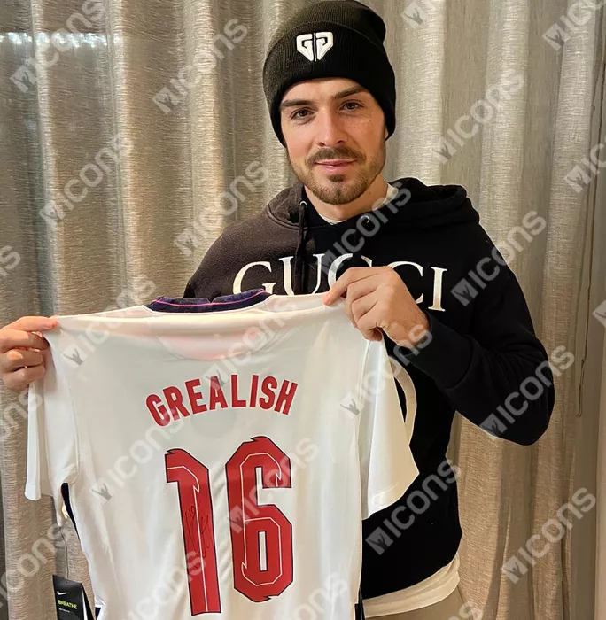 Icons Jack Grealish Back Signed England 2020 Home Shirt With Fan Style Numbers In Classic Frame