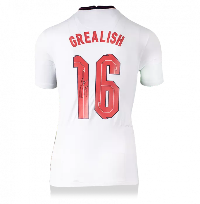 Icons Jack Grealish Back Signed England 2020 Home Shirt With Fan Style Numbers