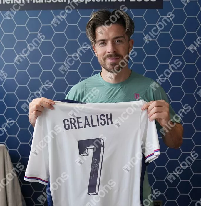 Icons Jack Grealish Back Signed England 2024 Home Shirt With Fan Style Number