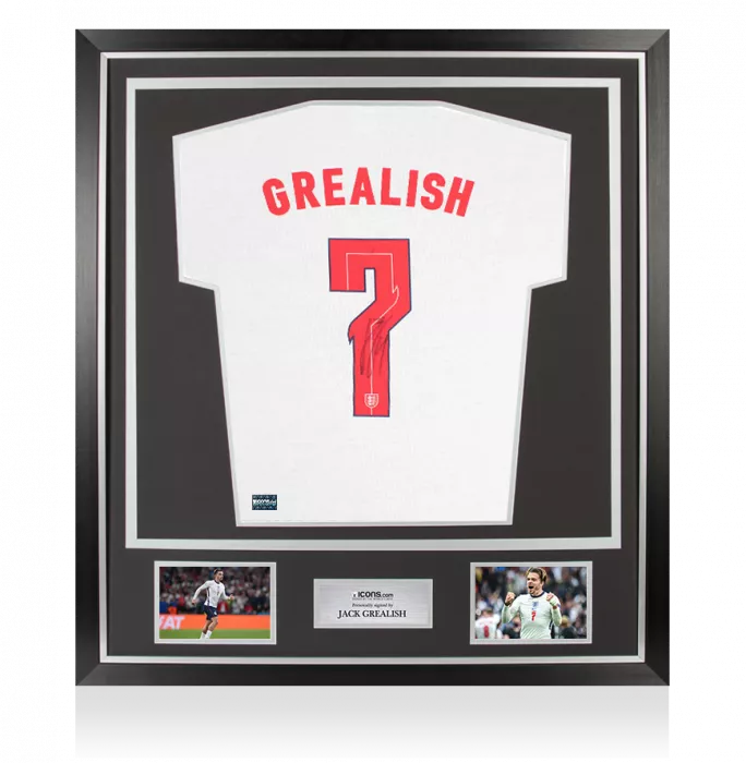 icons Jack Grealish Back Signed England T-Shirt In Classic Frame