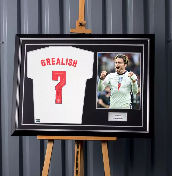 Icons Jack Grealish Back Signed England T-Shirt In Hero Frame: Option 1