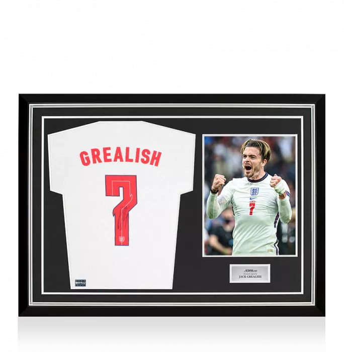 icons Jack Grealish Back Signed England T-Shirt In Hero Frame: Option 1