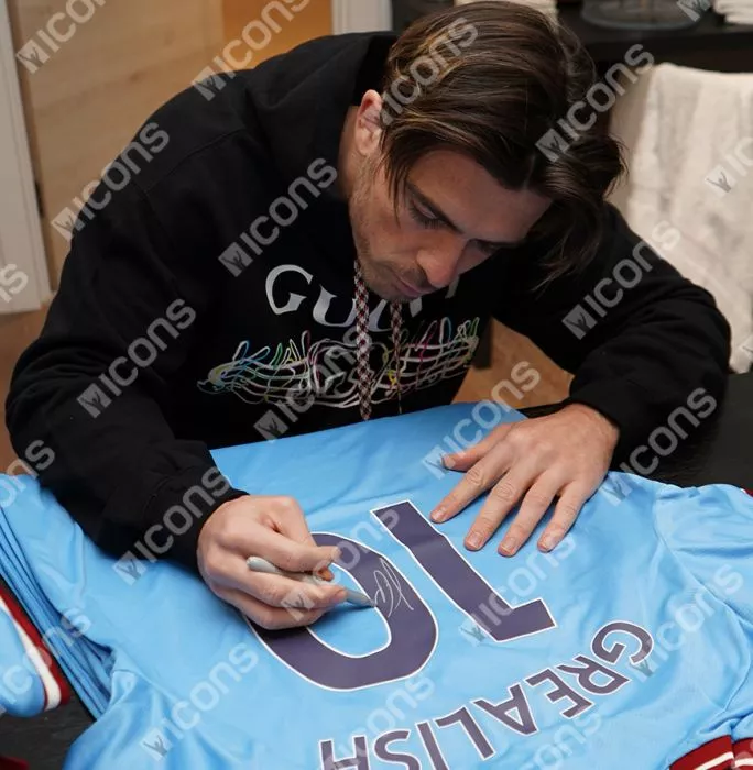 Icons Jack Grealish Back Signed Manchester City 2022-23 Home Shirt With Fan Style Numbers
