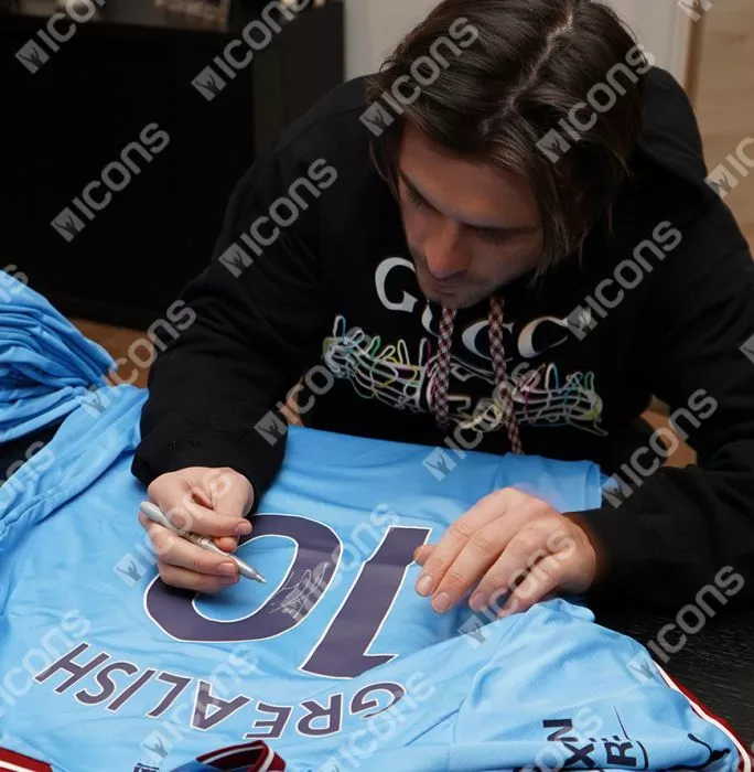 Icons Jack Grealish Back Signed Manchester City 2022-23 Home Shirt With Fan Style Numbers