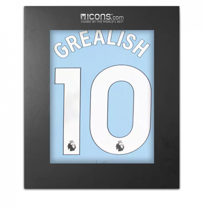 icons Jack Grealish Back Signed Manchester City 2023-24 Home Shirt: Signed Under Number In Deluxe Packaging