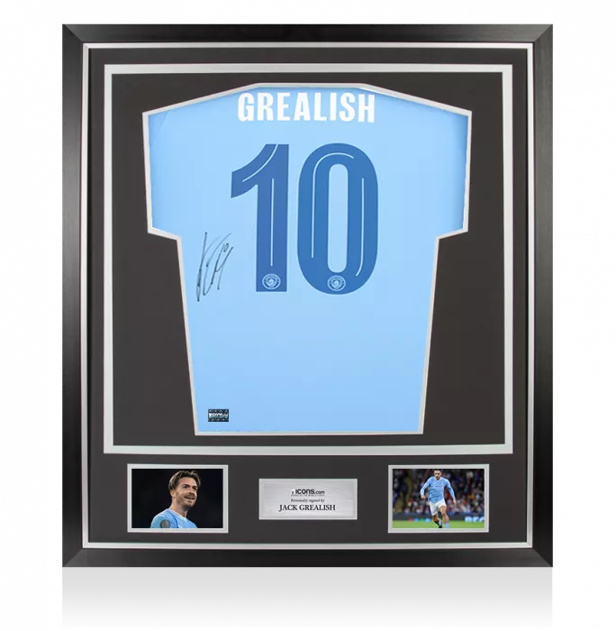 icons Jack Grealish Back Signed Manchester City 2023-24 Home Shirt In Classic Frame