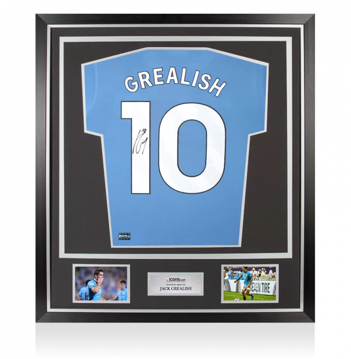 icons Jack Grealish Back Signed Manchester City 2024-25 Home Shirt In Classic Frame